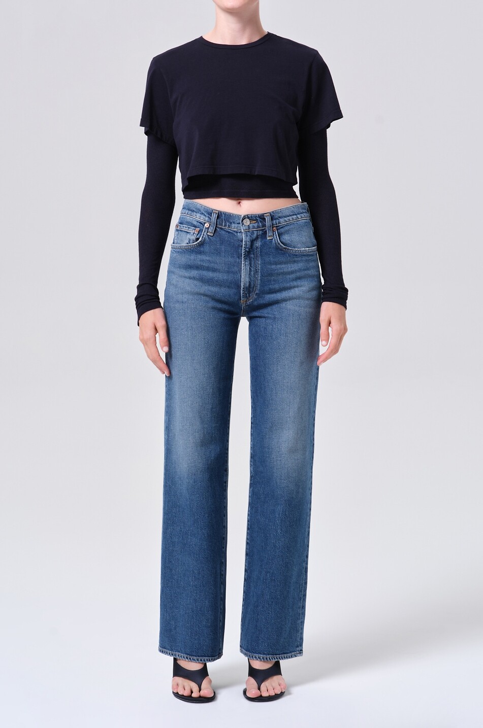 AGOLDE Jean droit en denim de coton Harper Femme BLEU FONCE 2