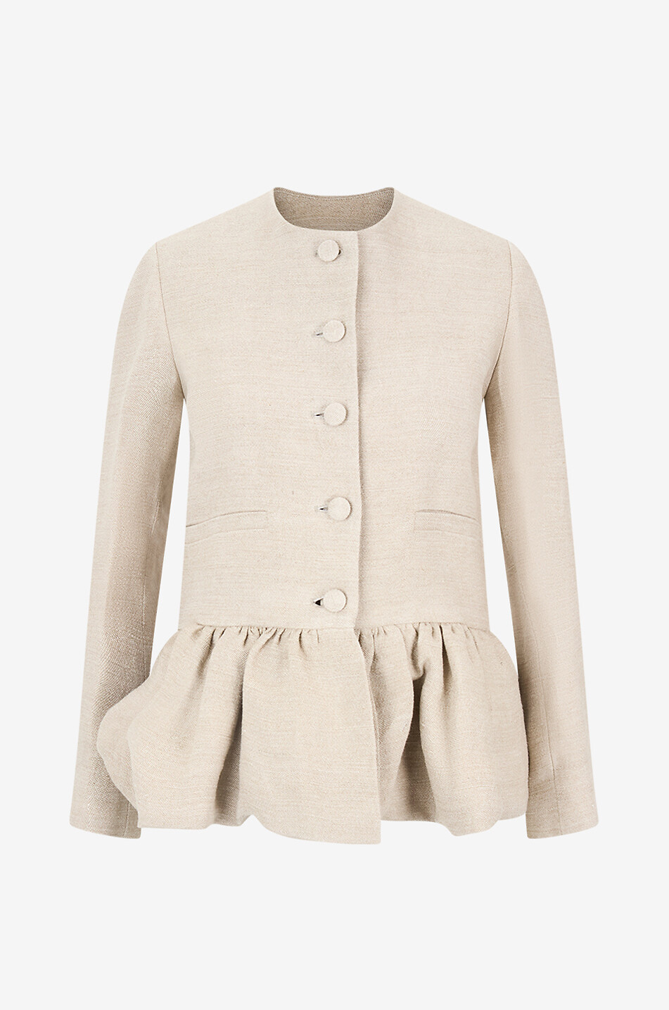 LIBEROWE Peplum fitted round-neck linen lightweight jacket Women BEIGE 1