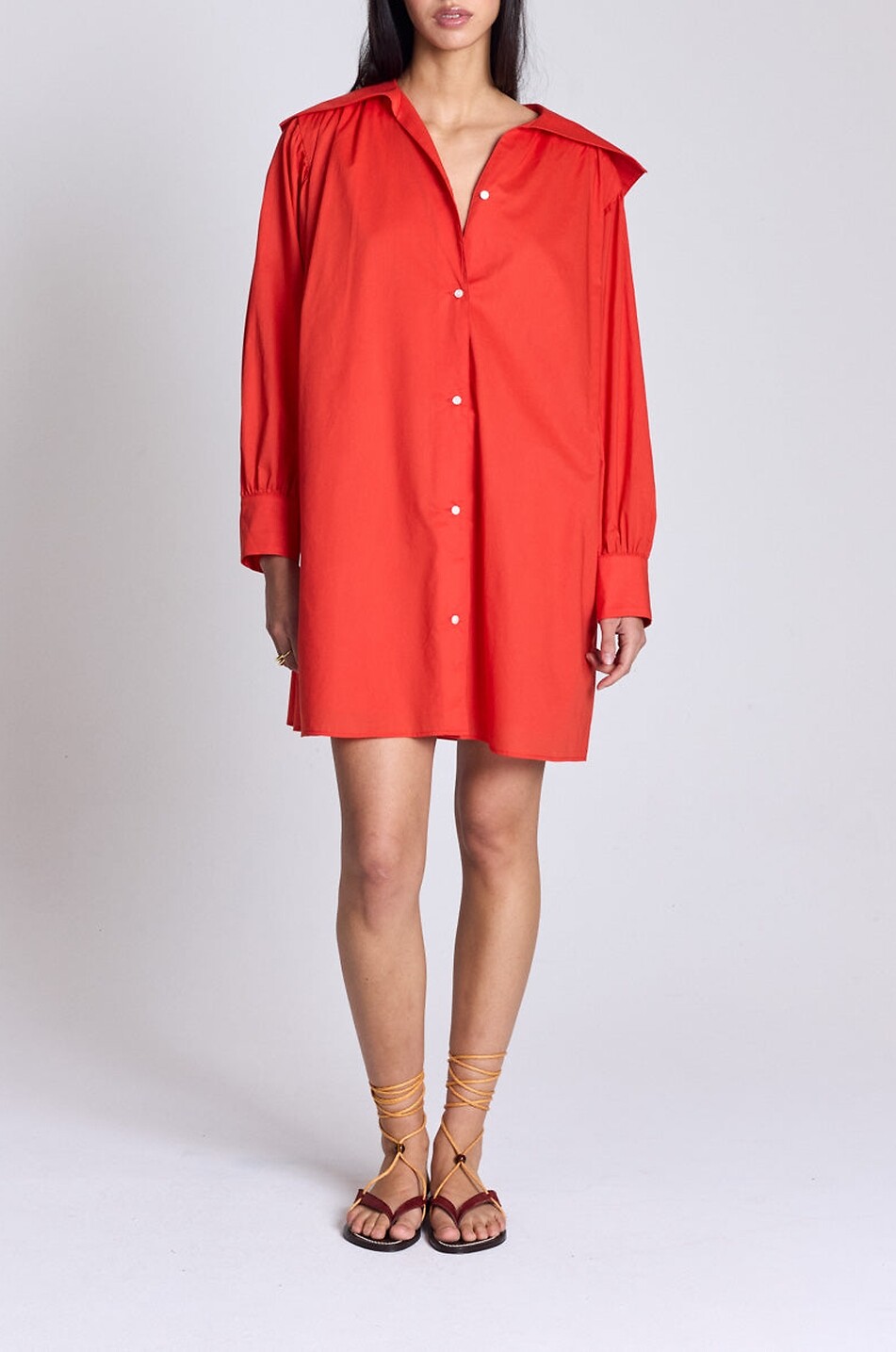 BALZAC PARIS Célestine poplin sailor collar A-line mini shirt dress Women RED 2
