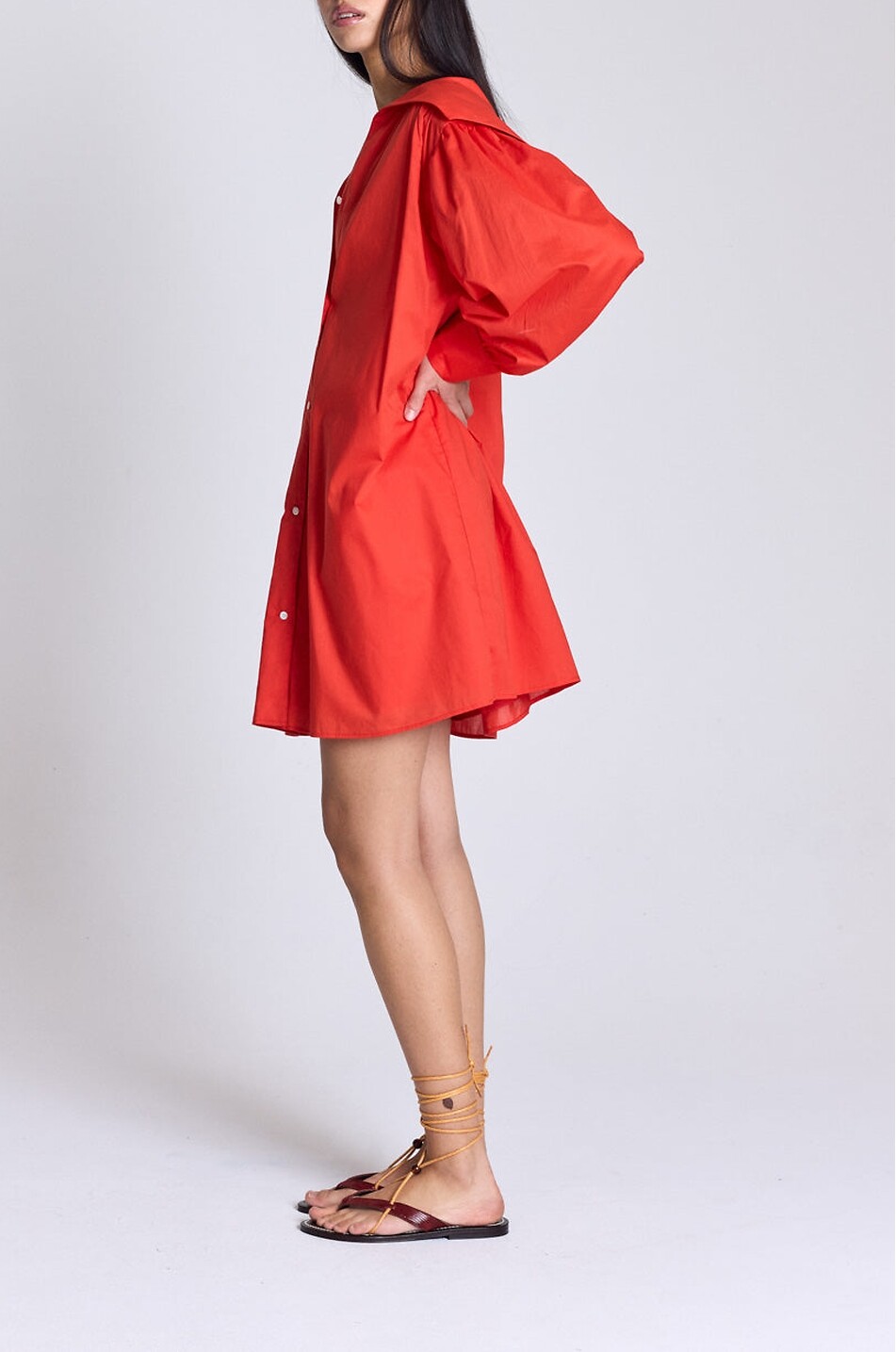 BALZAC PARIS Célestine poplin sailor collar A-line mini shirt dress Women RED 5