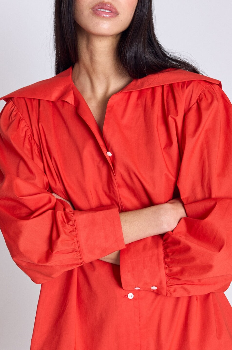 BALZAC PARIS Célestine poplin sailor collar A-line mini shirt dress Women RED 6