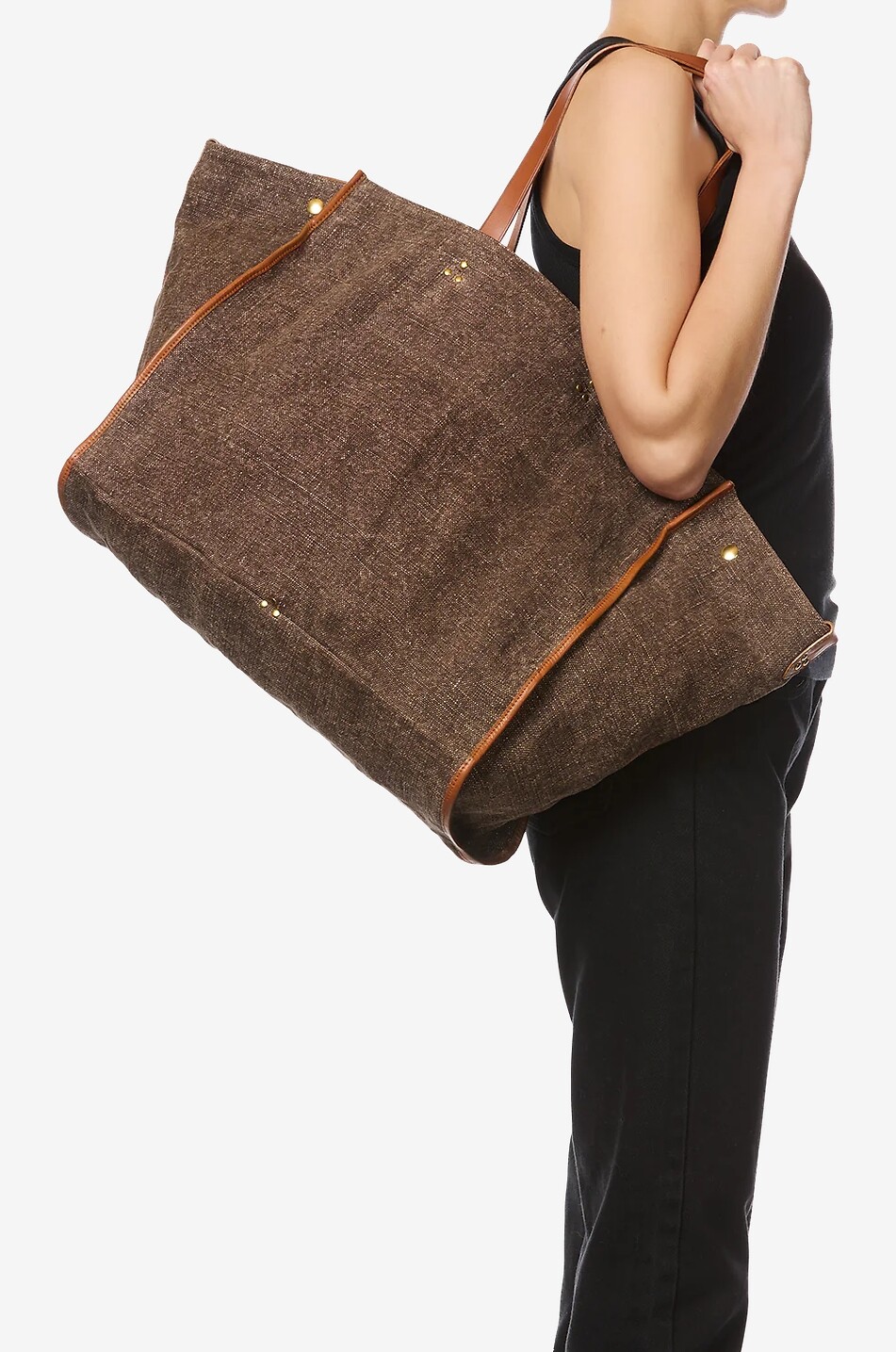 JEROME DREYFUSS Sac cabas en toile et cuir Léon L Femme MARRON FONCÉ 3