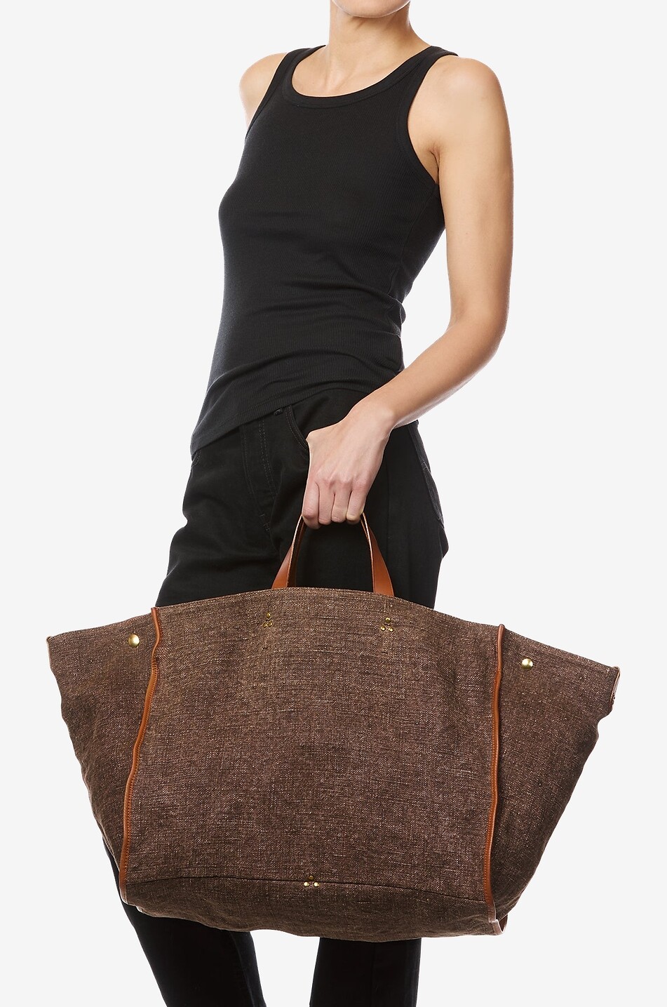 JEROME DREYFUSS Sac cabas en toile et cuir Léon L Femme MARRON FONCÉ 4
