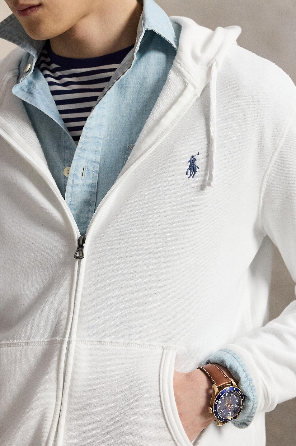 POLO RALPH LAUREN Kapuzen-Sweatshirt mit Reissverschluss aus Fleece Pony Herren WEISS 4