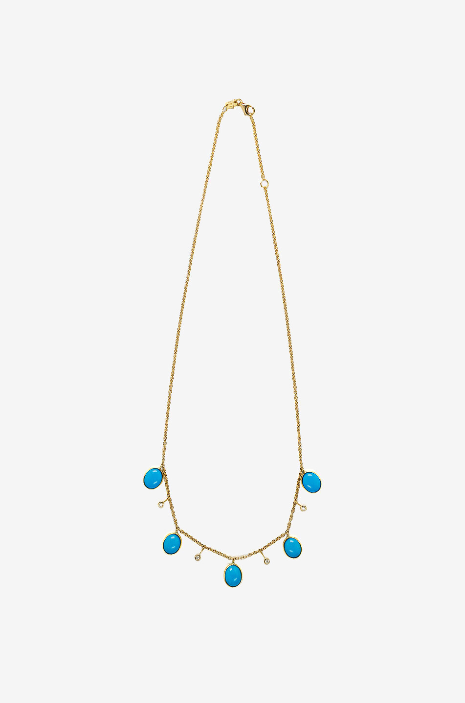 Halskette aus Gelbgold mit Türkis und Diamanten Cabochon