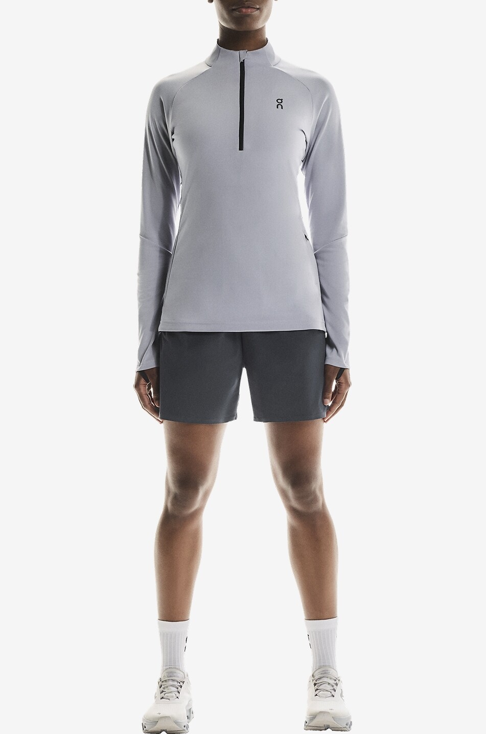 ON Fitted zip-up mock-neck running top Women MEDIUM GREY 3