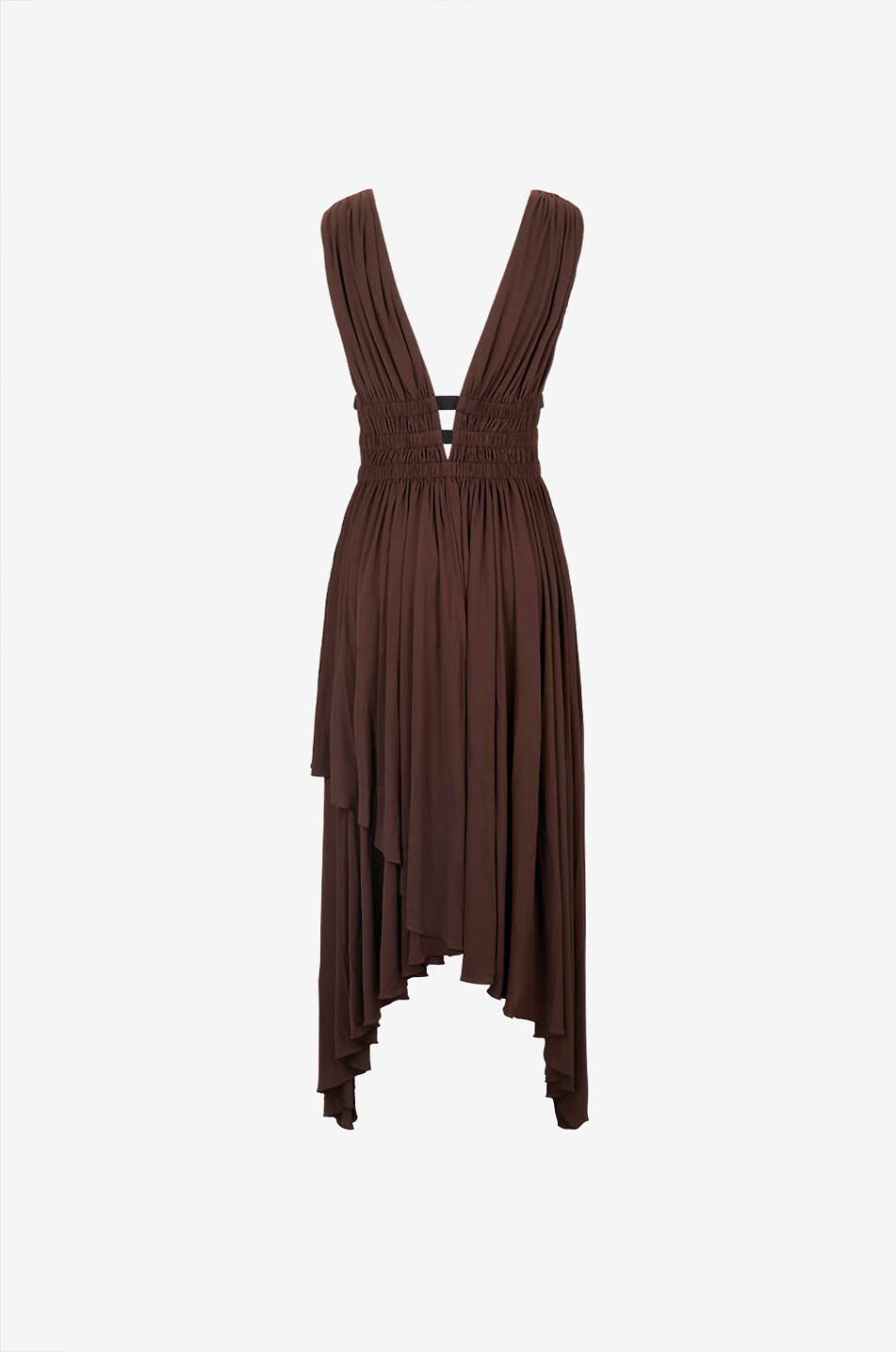 ALAÏA Robe midi à col V en viscose Deesse Femme MARRON 2