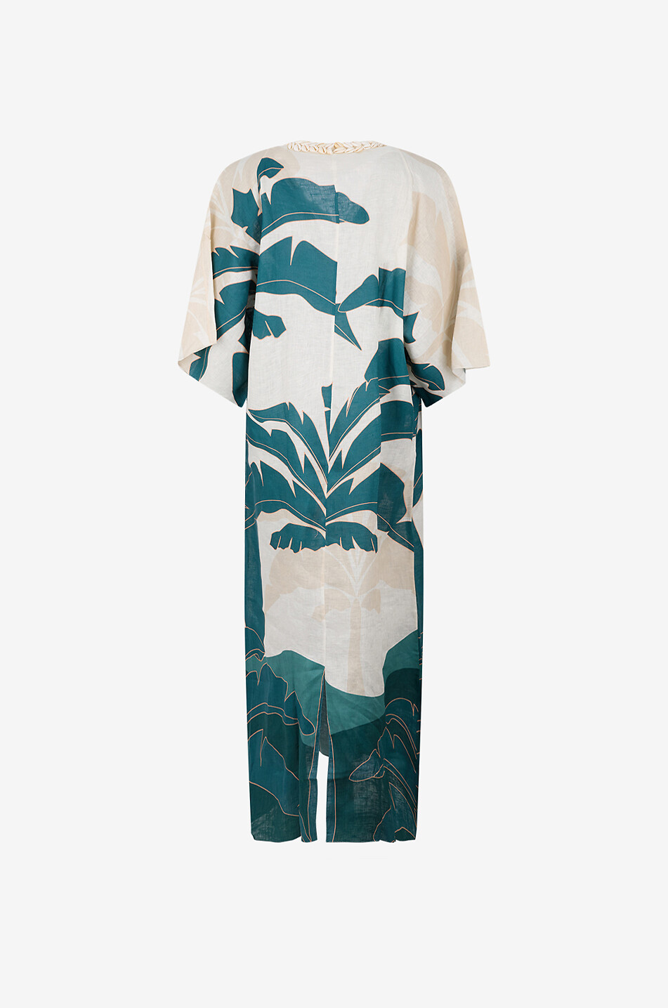 JUAN DE DIOS Andina palm-tree printed viscose V-neck long tunic dress Women BLUE 2