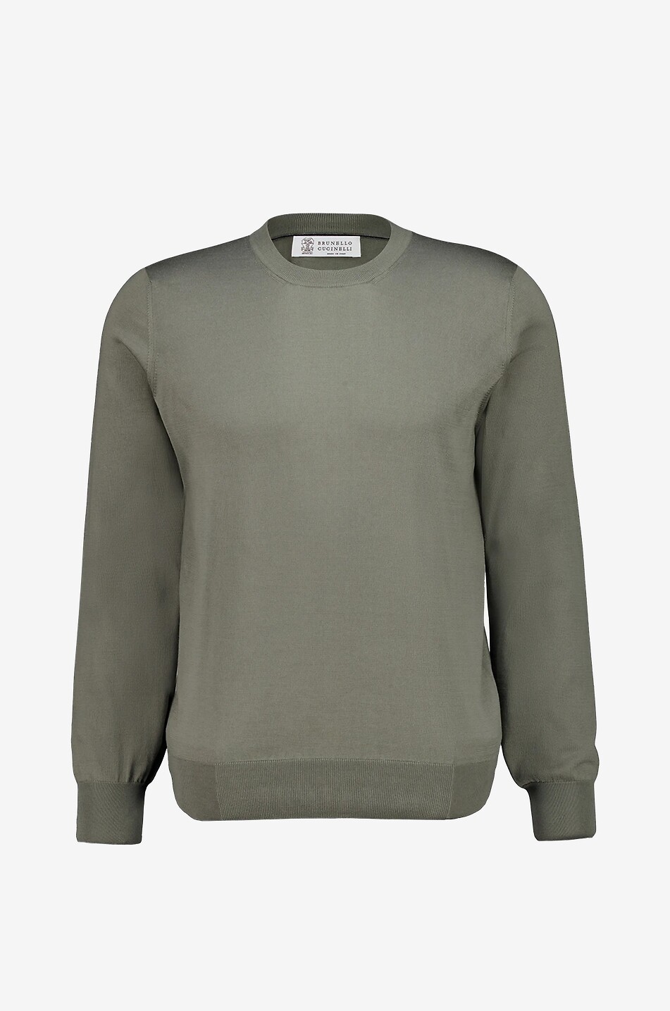BRUNELLO CUCINELLI Taillierter Pullover mit Rundhalsausschnitt aus Baumwolle Herren KHAKI 1