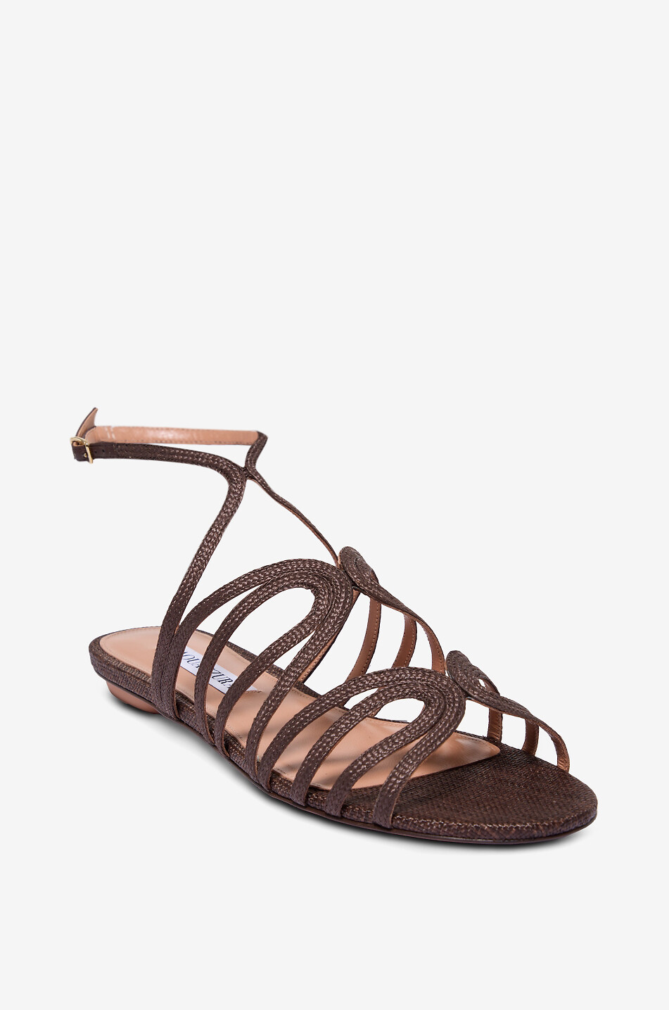 AQUAZZURA Serenade raffia flat sandals Women DARK BROWN 1