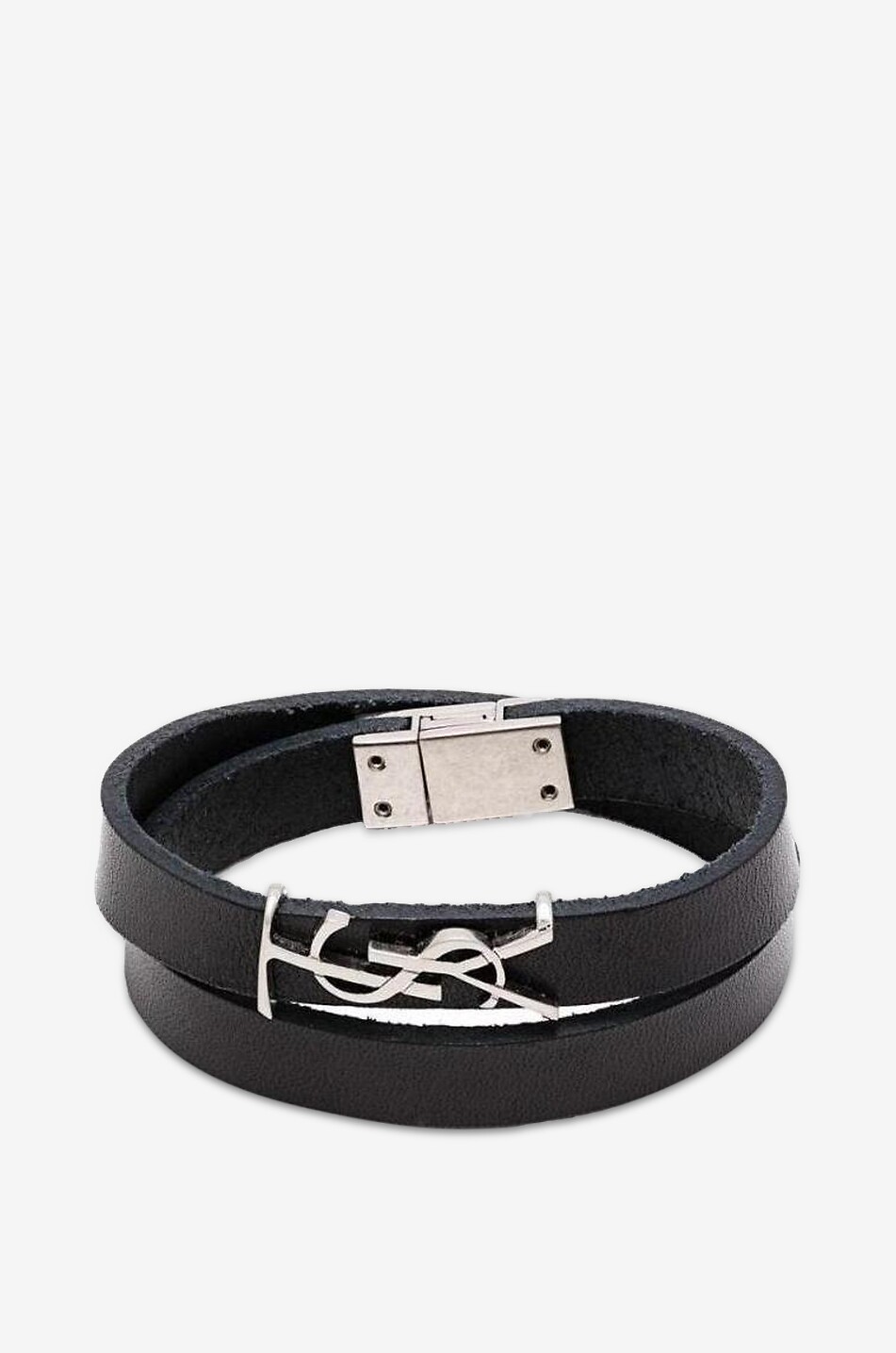 SAINT LAURENT PARIS Doppel-Lederarmband mit Silbermonogramm Opyum Damen SCHWARZ 1