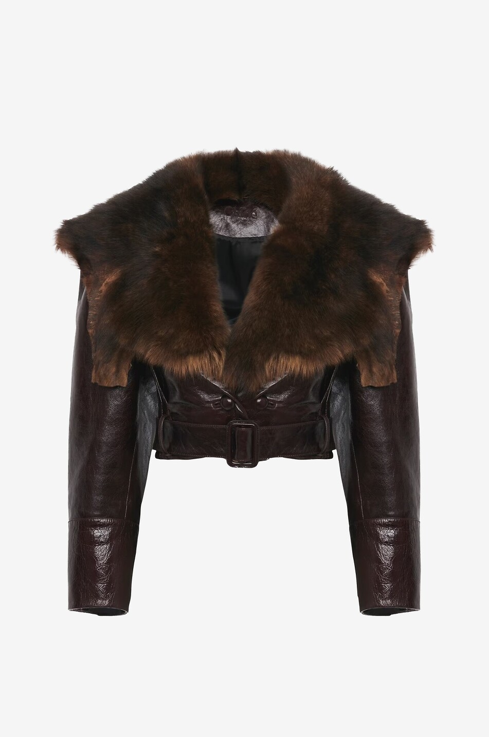 CV55 leather fitted short jacket with shawl collar