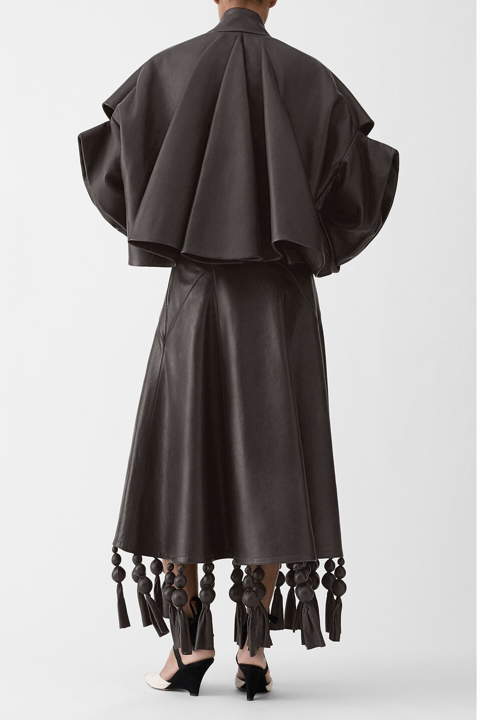 JACQUEMUS La Veste Meunier oversized cropped leather jacket Women DARK BROWN 2