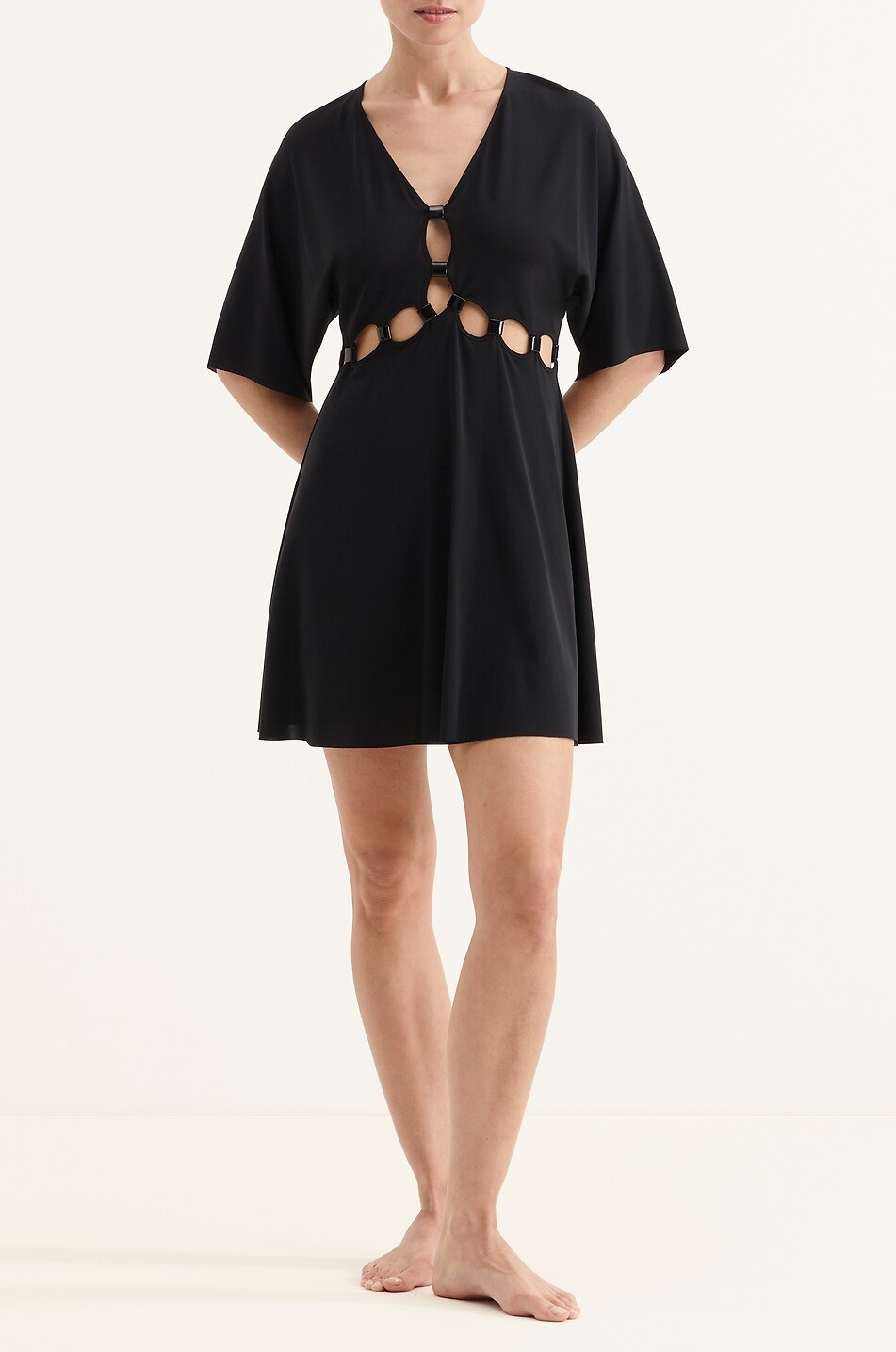 ERES Connection V-neck flared short dress Women BLACK 2