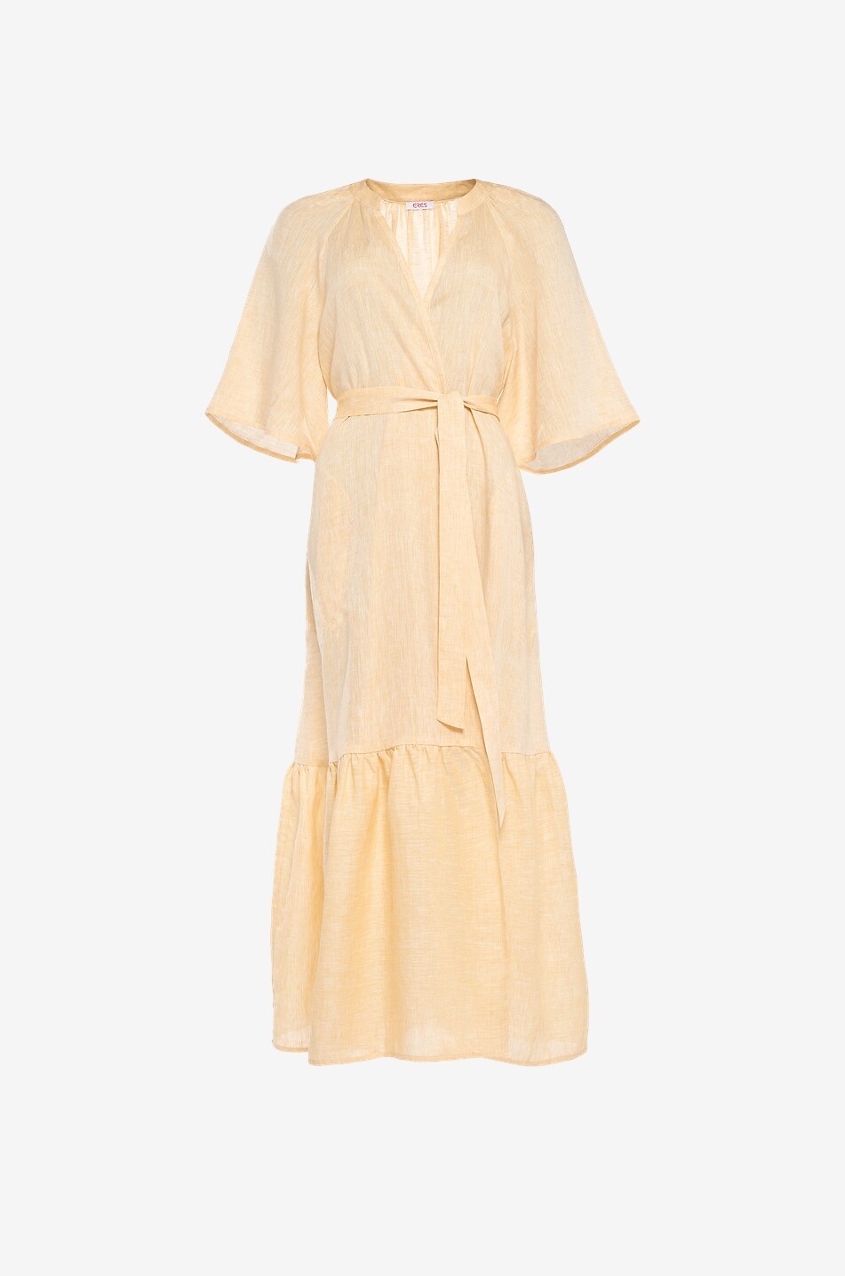 Audacieuse linen long-sleeved wrap dress with flared sleeves
