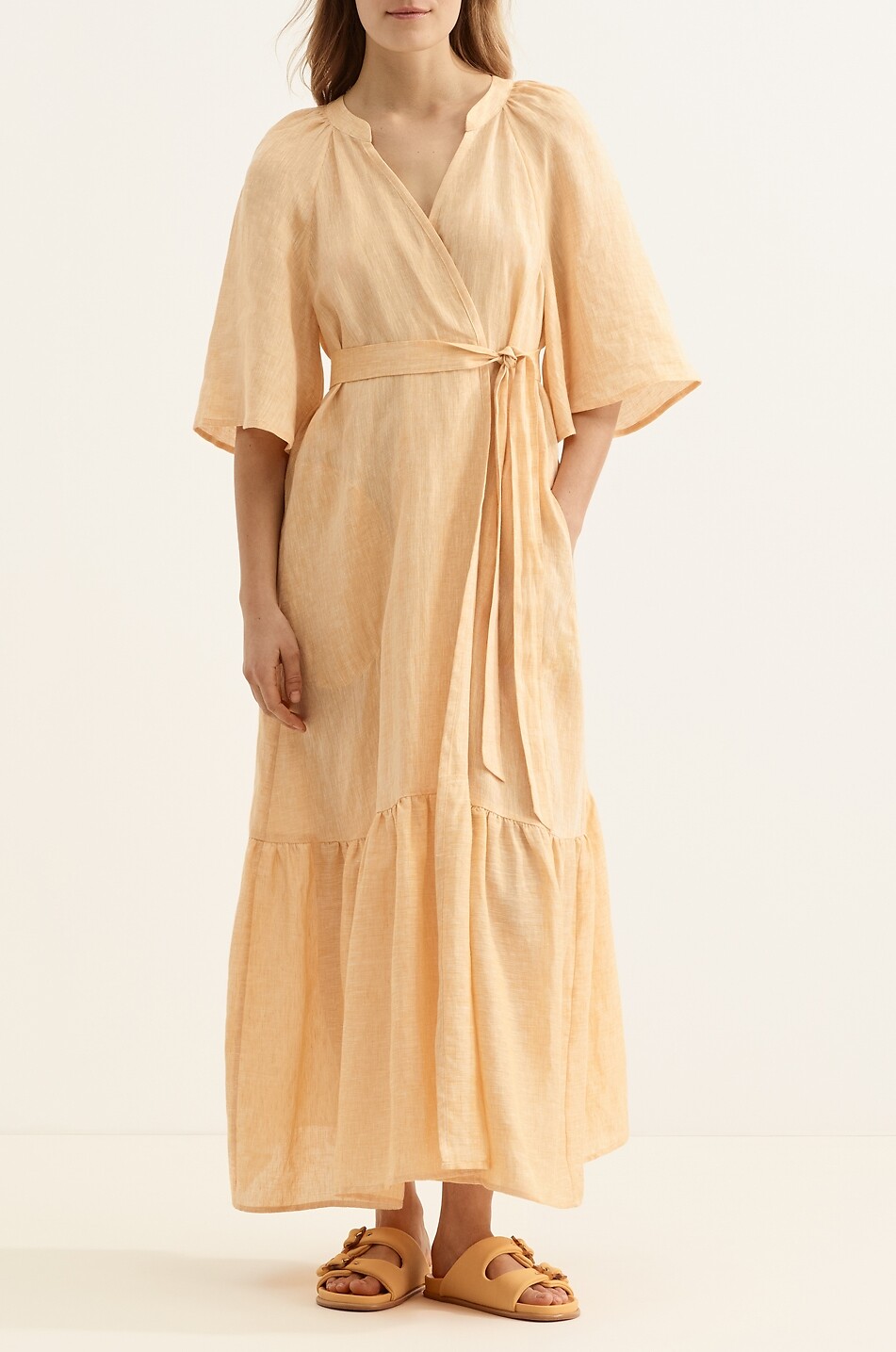 ERES Audacieuse linen long-sleeved wrap dress with flared sleeves Women LIGHT YELLOW 2