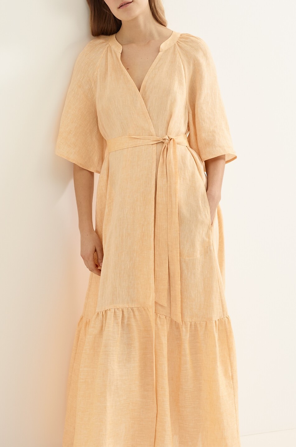 ERES Audacieuse linen long-sleeved wrap dress with flared sleeves Women LIGHT YELLOW 4