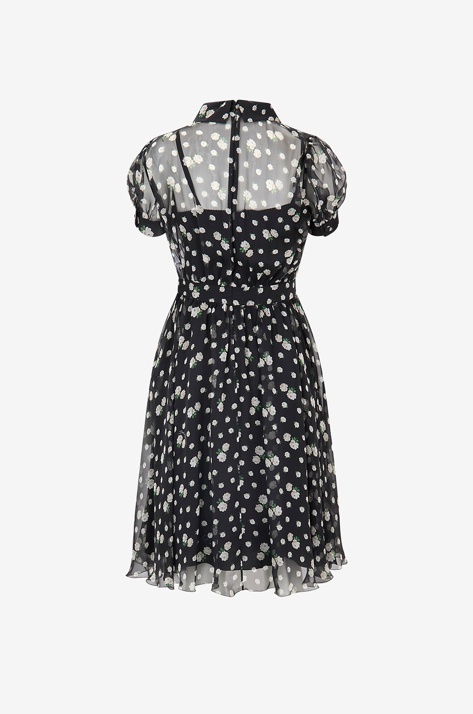 DOLCE & GABBANA Floral silk shirt-collar puffed-sleeve dress Women BLACK 2