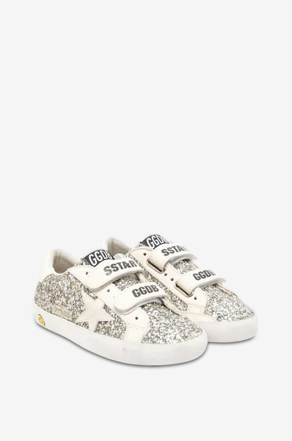 GOLDEN GOOSE Old School glitter leather girls low-top Velcro sneakers Girl SILVER 1