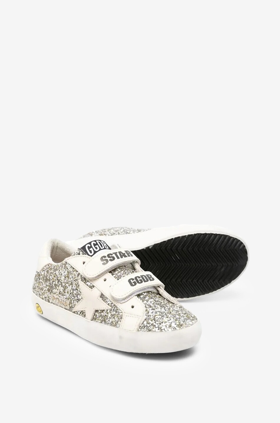 GOLDEN GOOSE Old School glitter leather girls low-top Velcro sneakers Girl SILVER 2