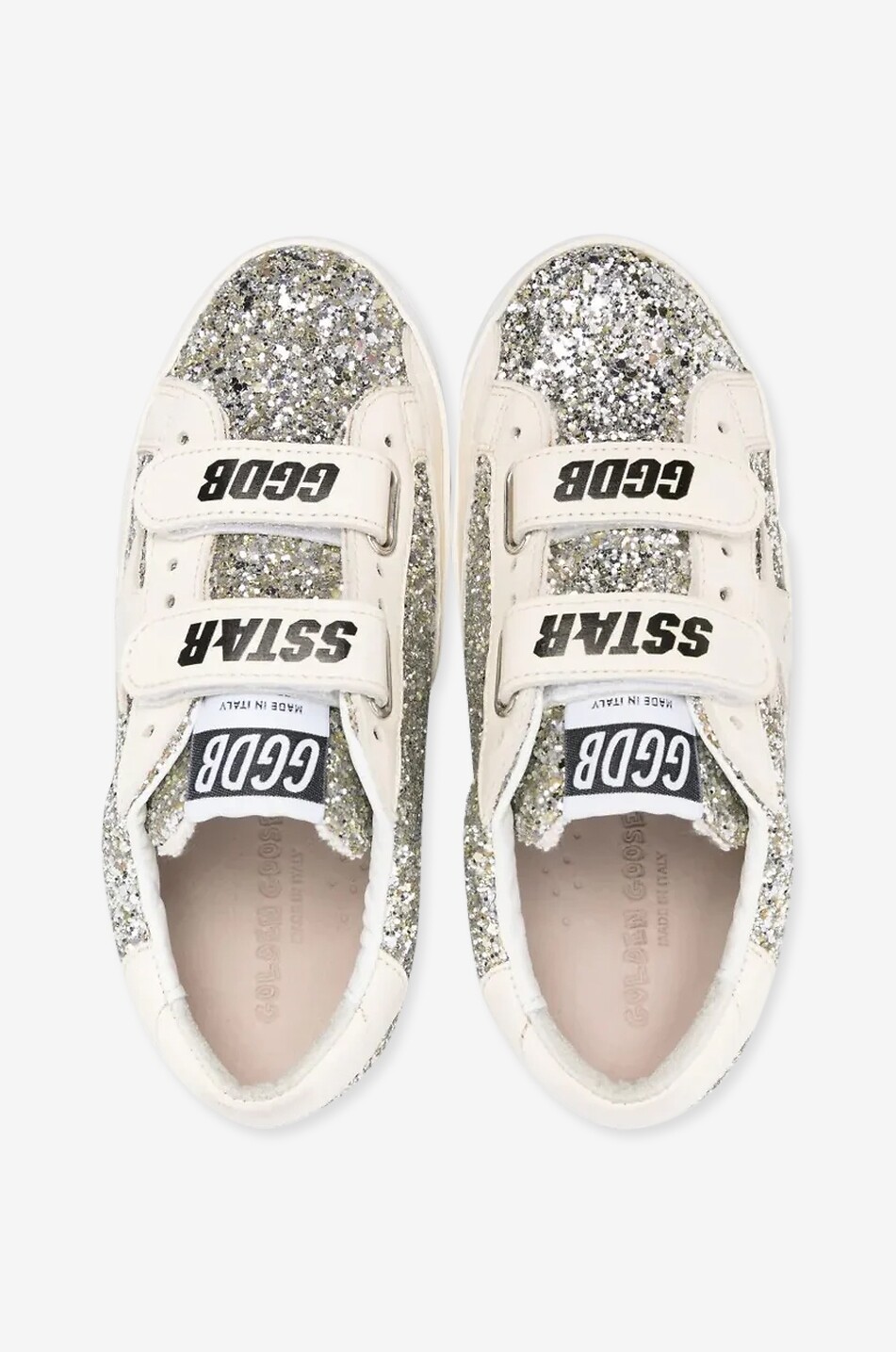 GOLDEN GOOSE Old School glitter leather girls low-top Velcro sneakers Girl SILVER 3