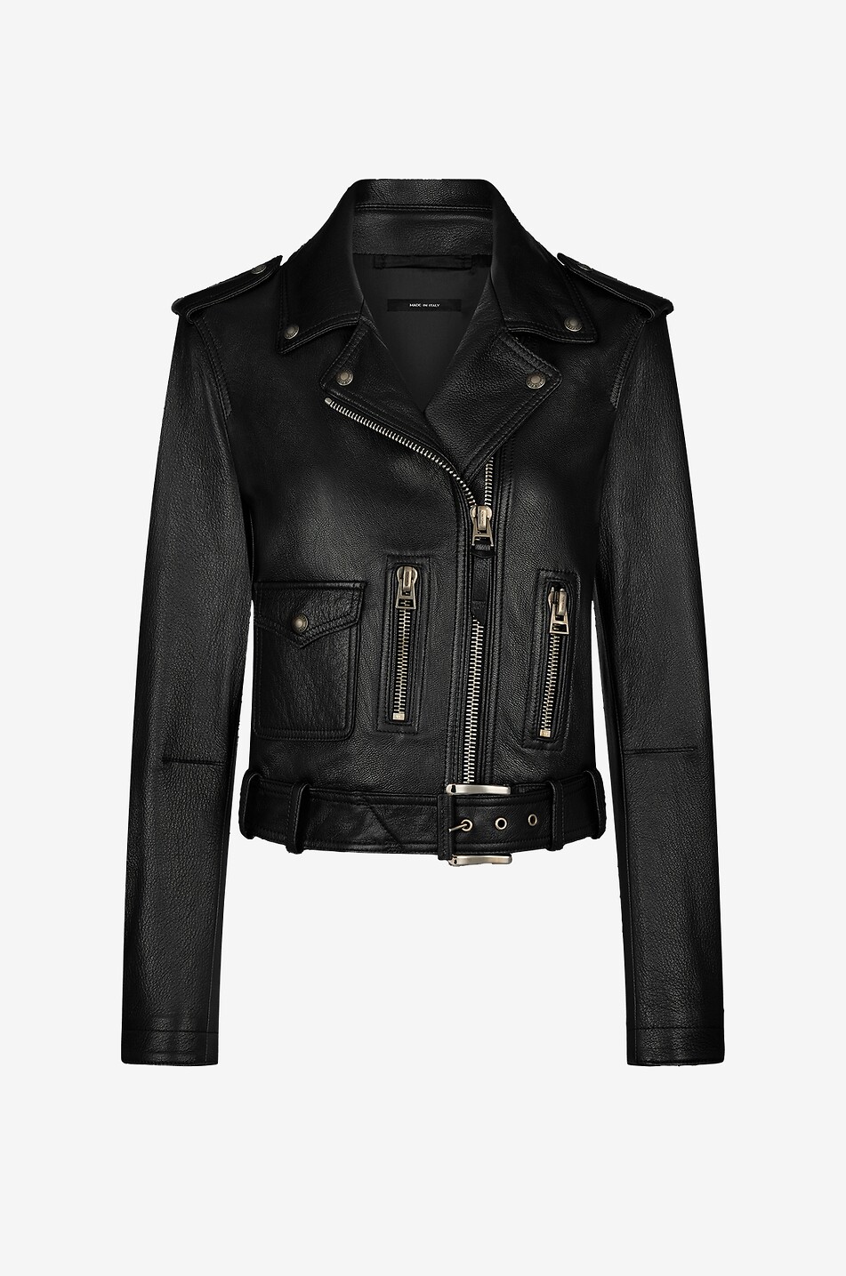 Fitted leather jacket with notched lapels