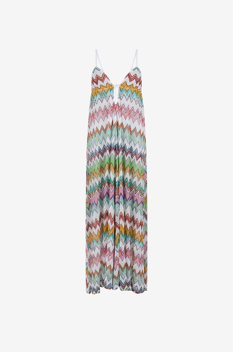 Long-sleeved V-neck chevron knit maxi dress