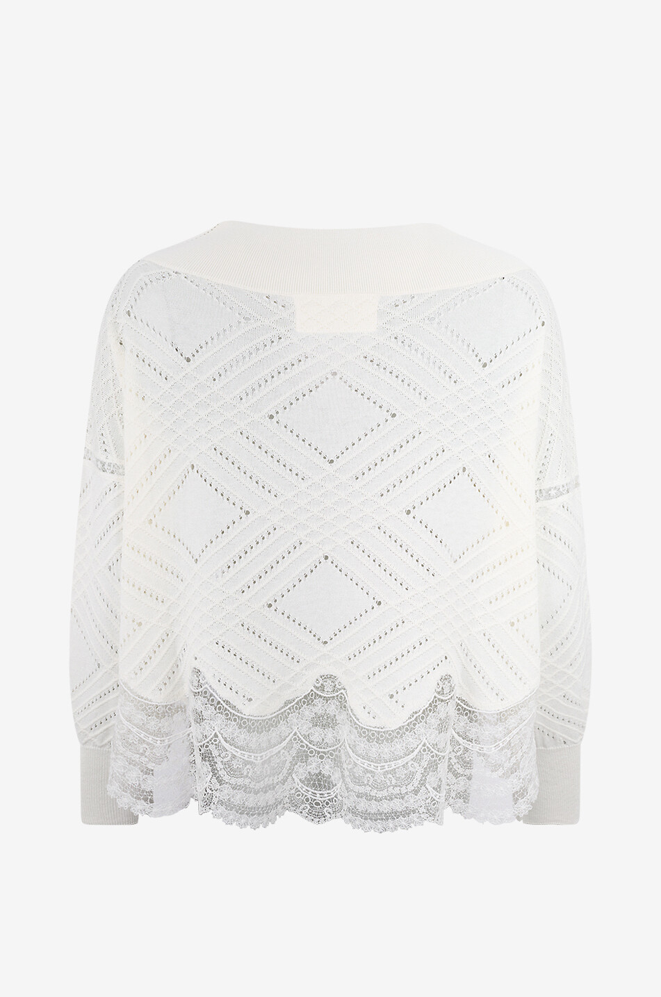 ERMANNO SCERVINO Pull à col bateau orné de dentelle en soie et coton Femme BLANC 2