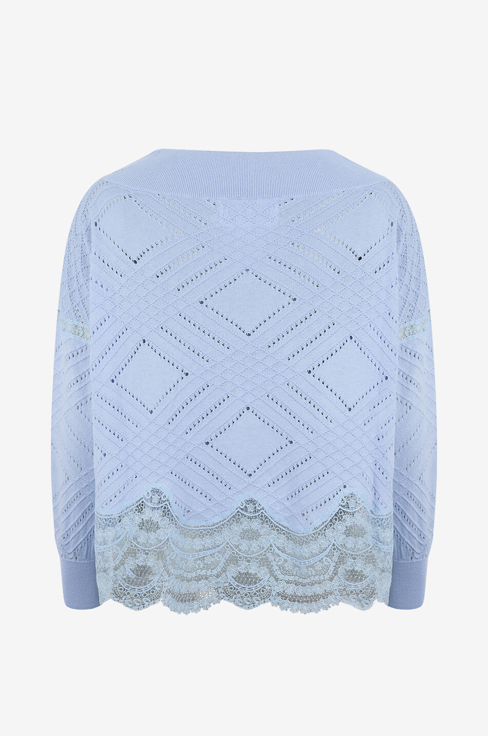 ERMANNO SCERVINO Pull à col bateau orné de dentelle en soie et coton Femme BLEU CLAIR 2