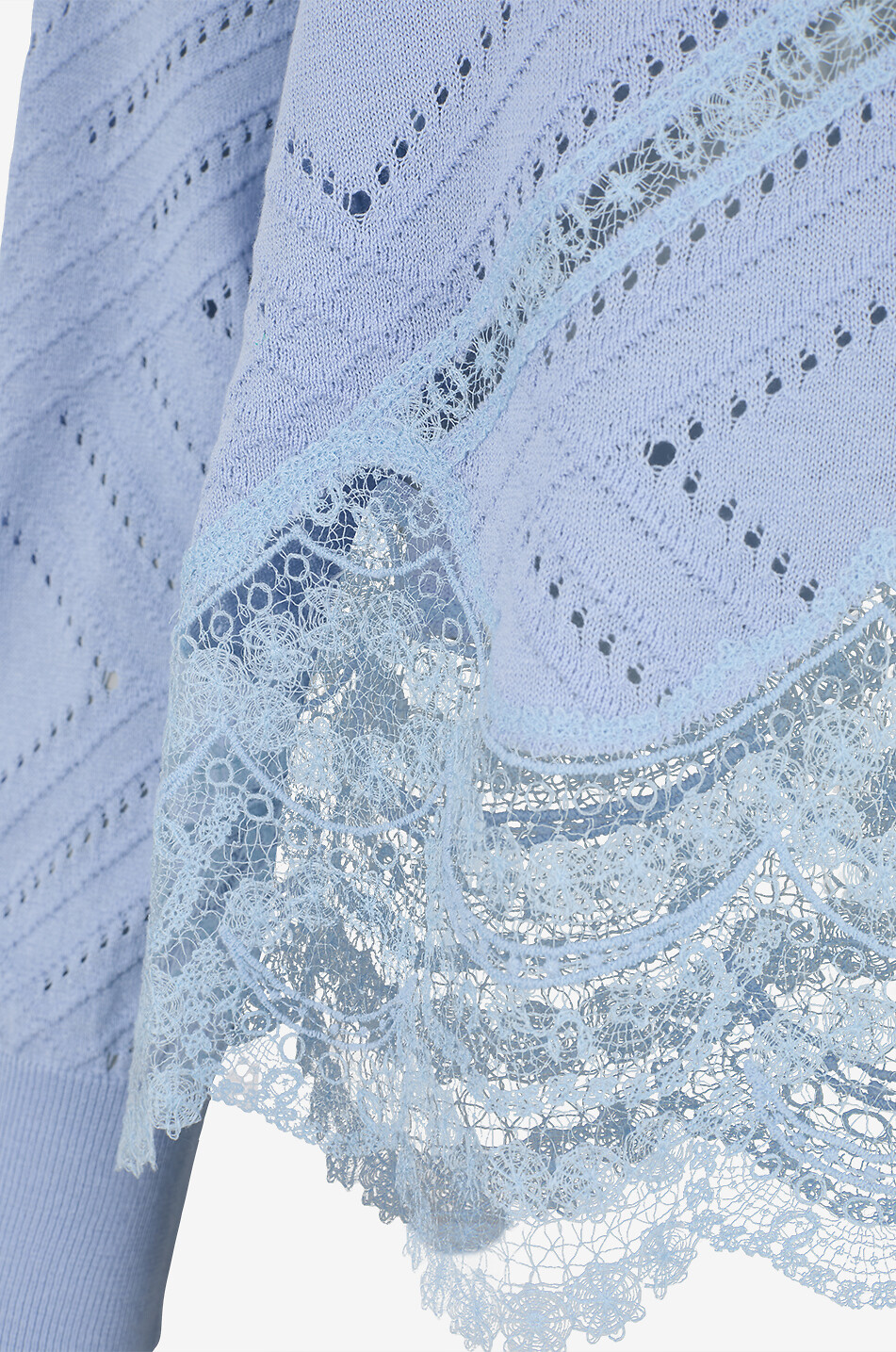 ERMANNO SCERVINO Pull à col bateau orné de dentelle en soie et coton Femme BLEU CLAIR 3