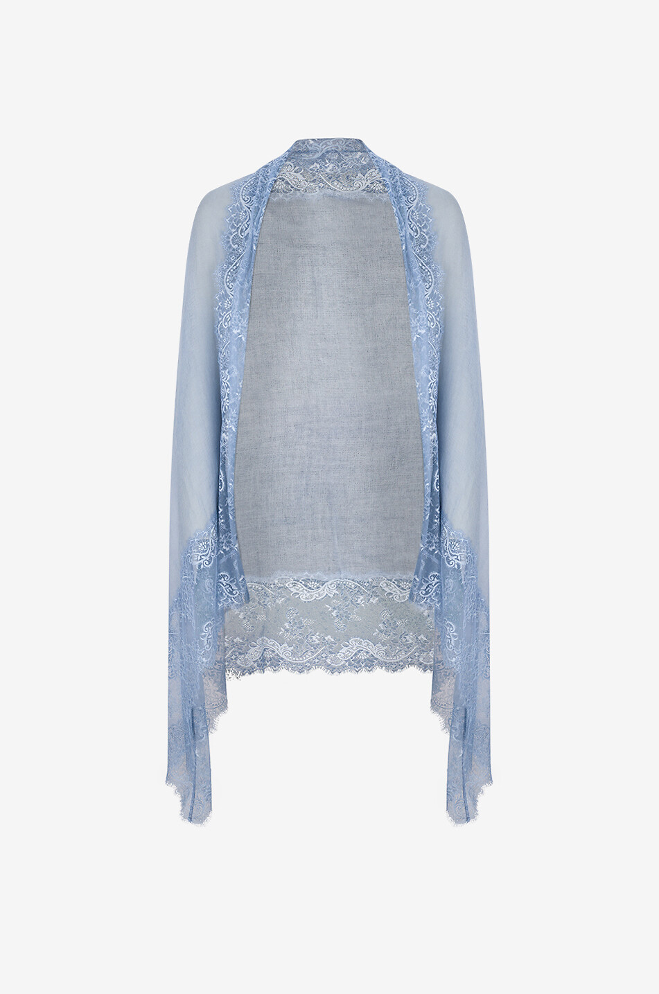 ERMANNO SCERVINO Lace-trimmed cashmere stole Women BLUE 1