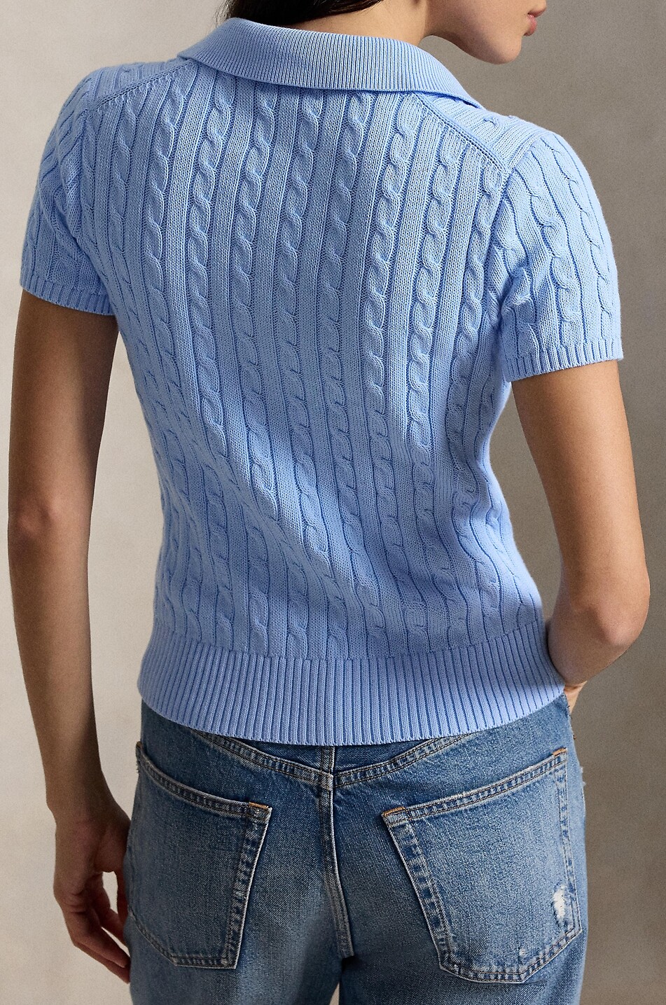 POLO RALPH LAUREN Pony short-sleeved cotton cable-knit cardigan Women LIGHT BLUE 3