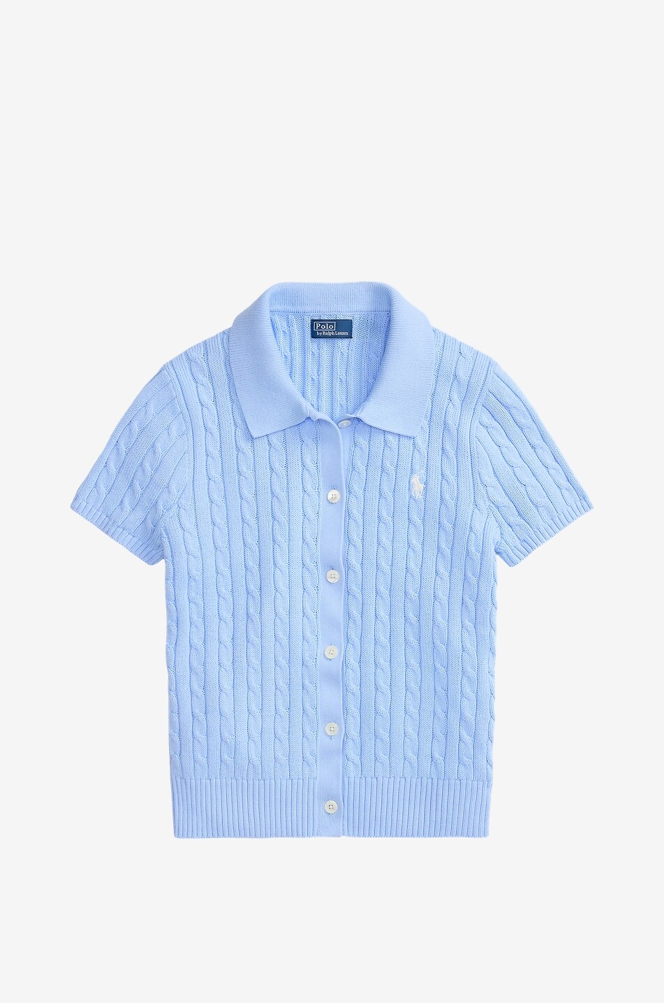 POLO RALPH LAUREN Pony short-sleeved cotton cable-knit cardigan Women LIGHT BLUE 1