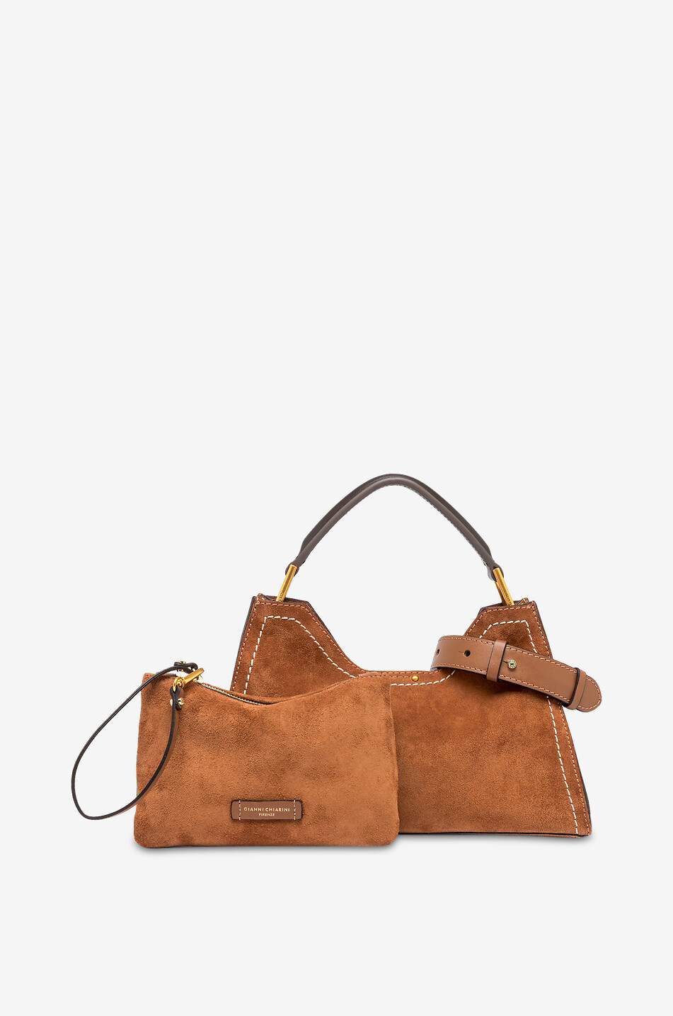 GIANNI CHIARINI Handtasche aus Wildleder mit Steppnähten Aurora Medium Damen MITTELBRAUN 2