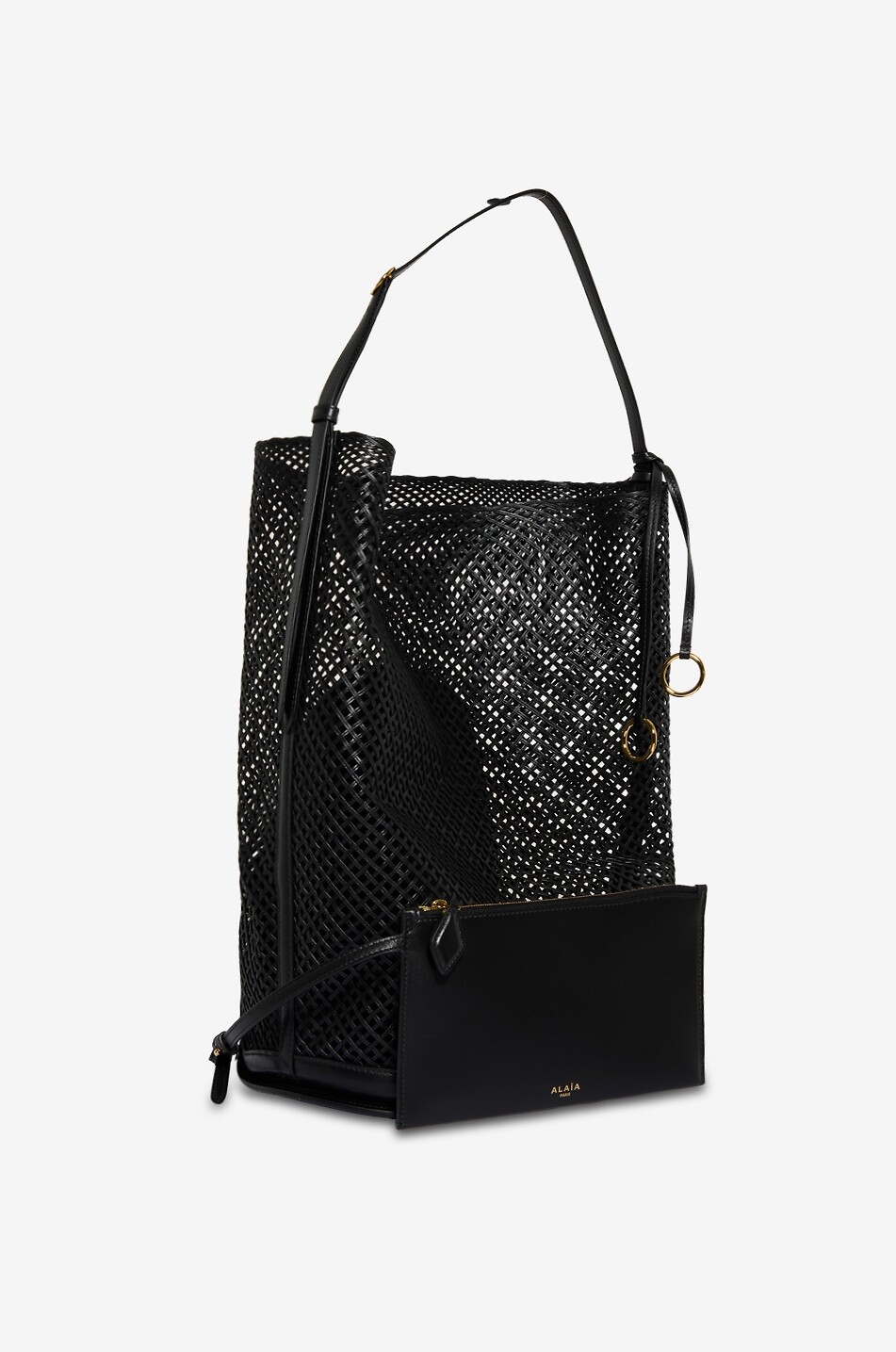 ALAÏA Hip Bucket Large woven leather bucket bag Women BLACK 5