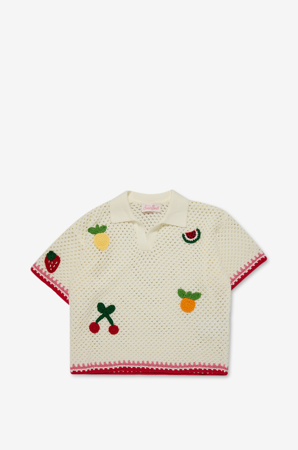 Pixie girl's short-sleeved mixed crochet cotton polo