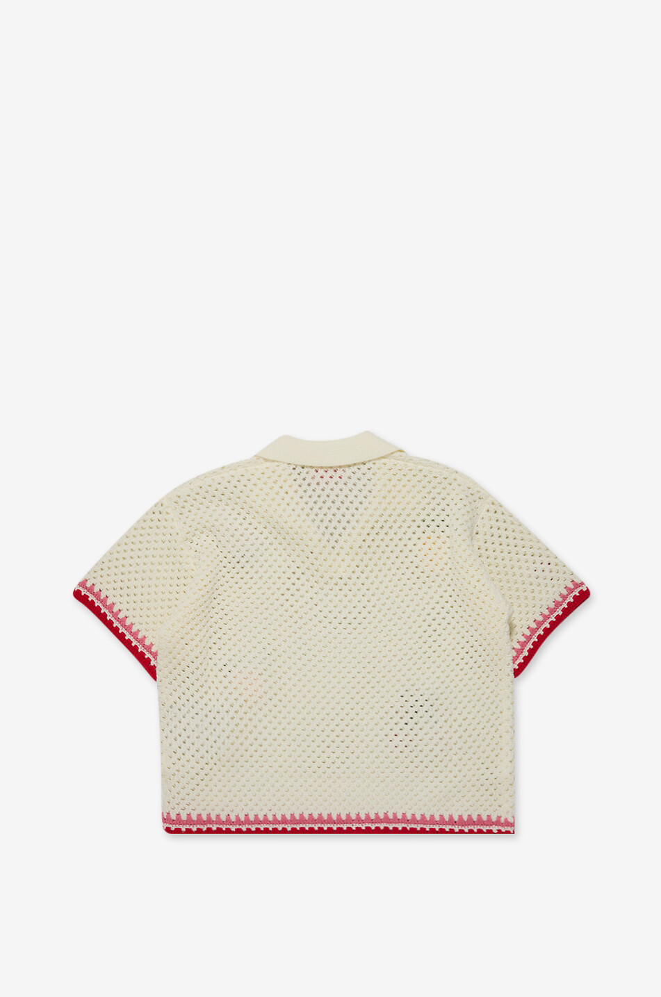 MC2 SAINT BARTH Pixie girl's short-sleeved mixed crochet cotton polo Girl EGGSHELL 2