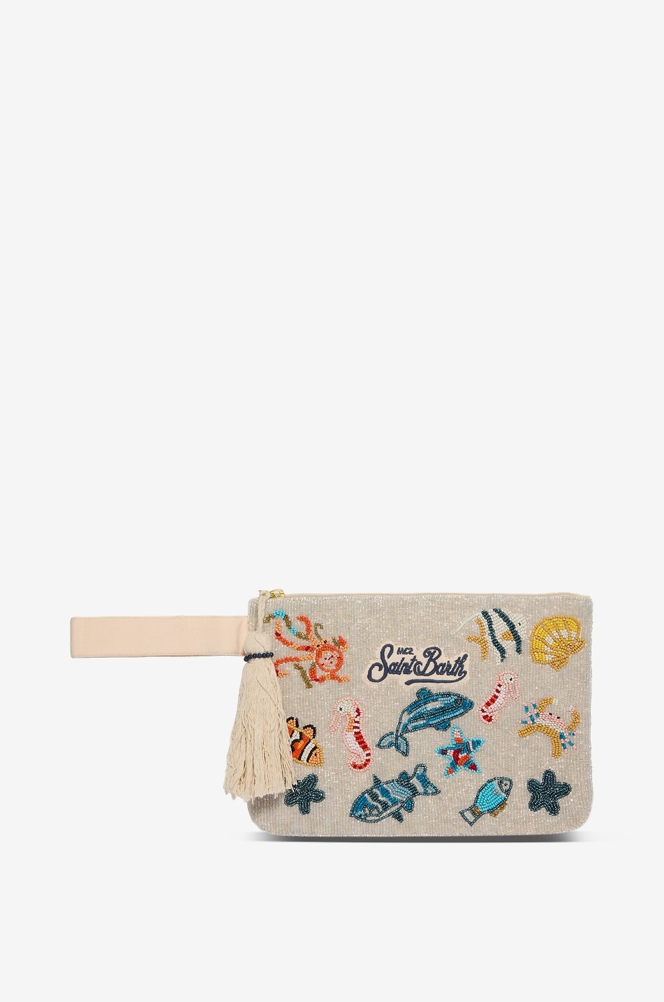 Pochette brodée de perles en toile Pearl