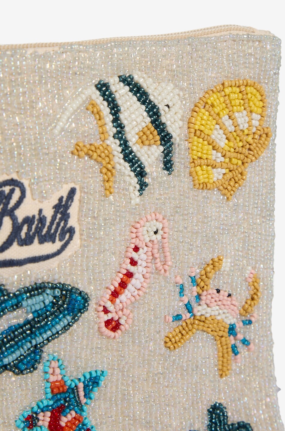 MC2 SAINT BARTH Pochette brodée de perles en toile Pearl Femme BLANC CASSE 3