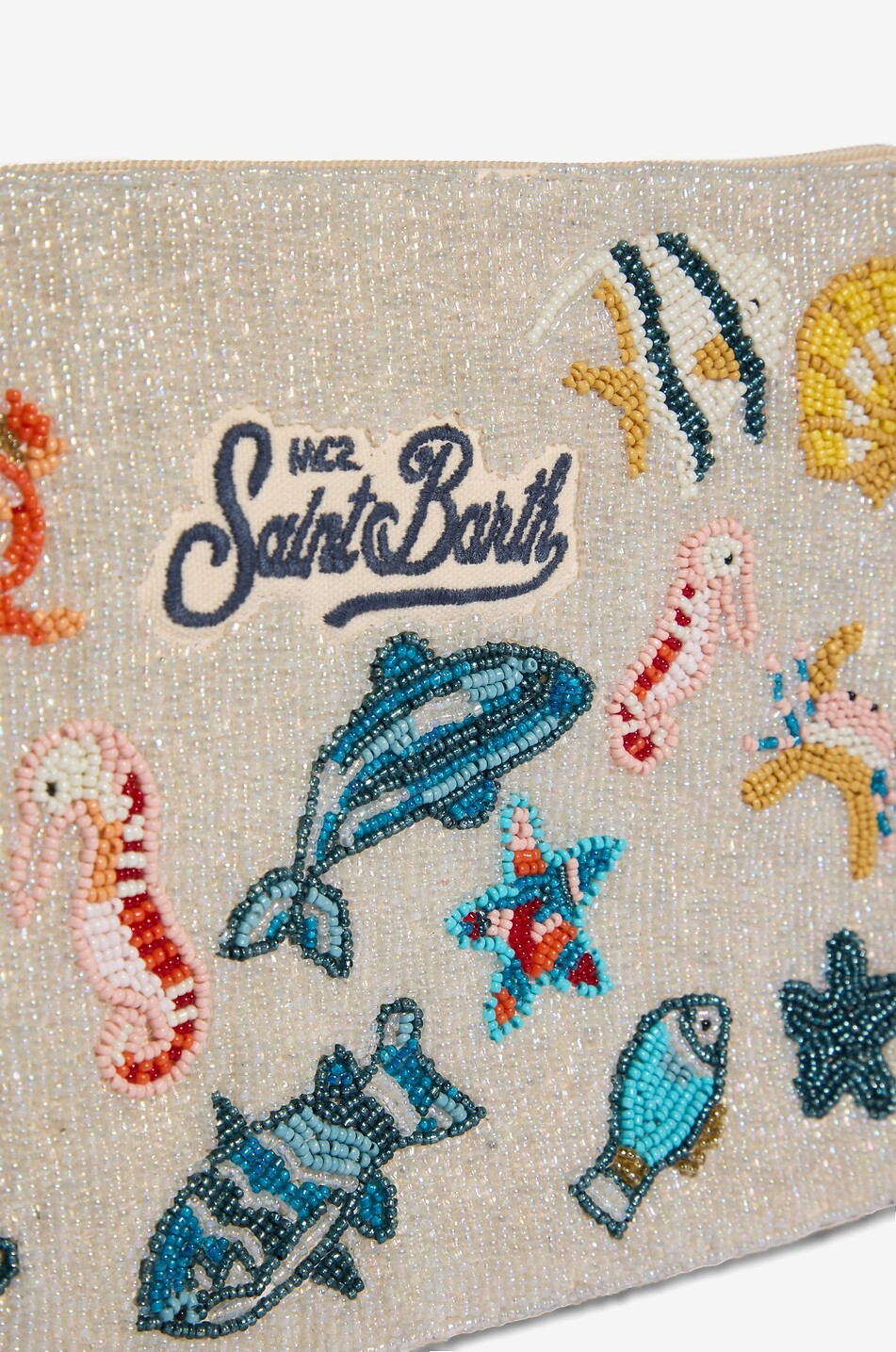 MC2 SAINT BARTH Pochette brodée de perles en toile Pearl Femme BLANC CASSE 5