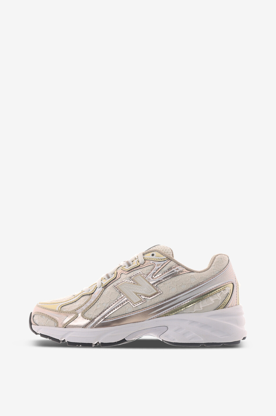 NEW BALANCE Niedrige Schnürsneakers aus Spitze und Metallic-Kunstleder 740 Damen Hellbeige 3
