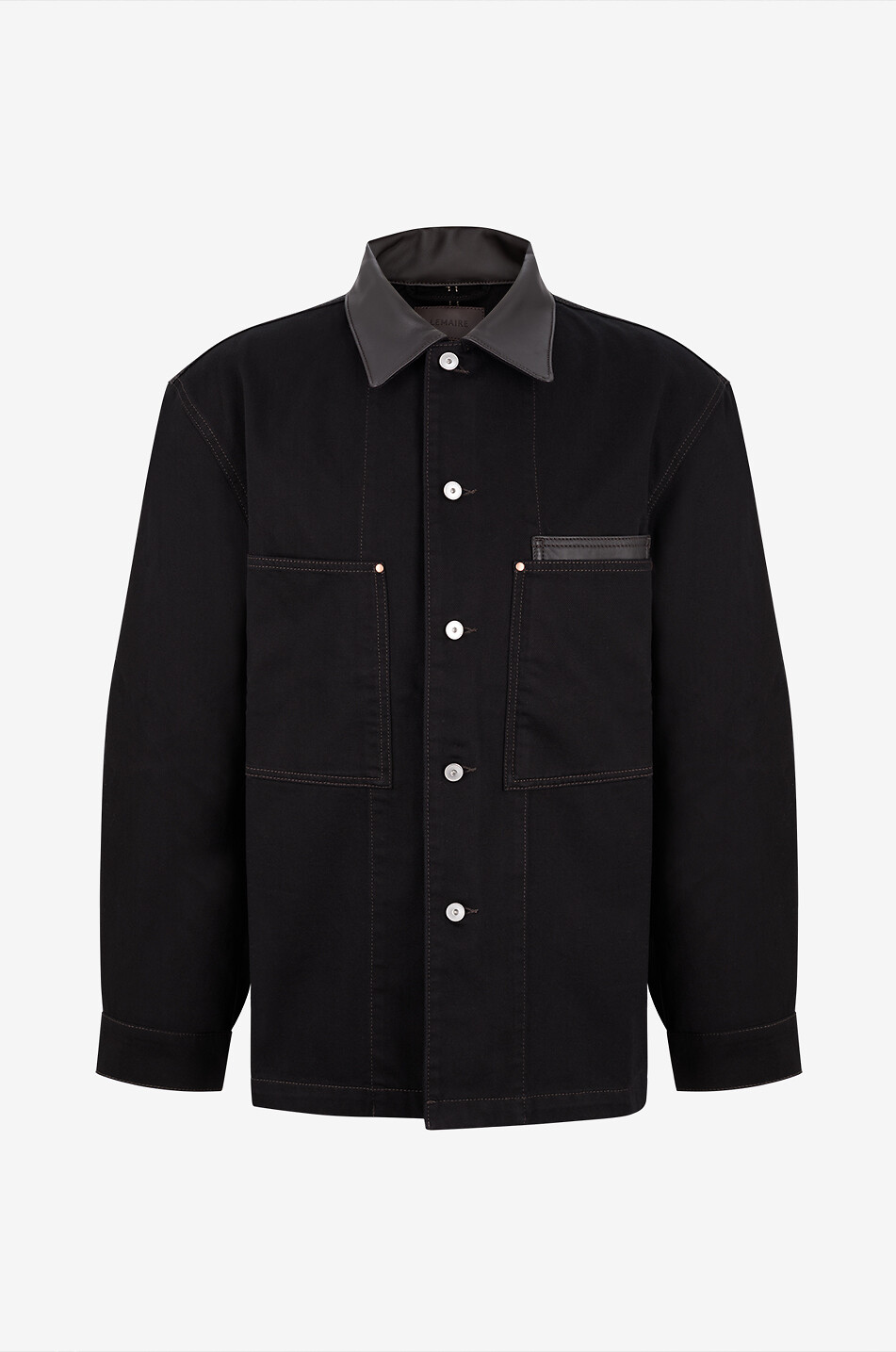LEMAIRE Surchemise à col cuir en toile de coton Homme NOIR 1