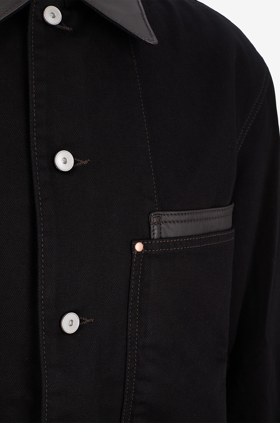 LEMAIRE Surchemise à col cuir en toile de coton Homme NOIR 3