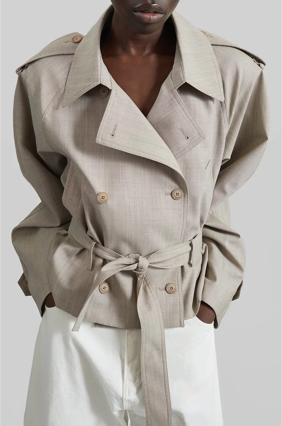 THE FRANKIE SHOP Stan oversized virgin wool short trench coat Women BEIGE 4