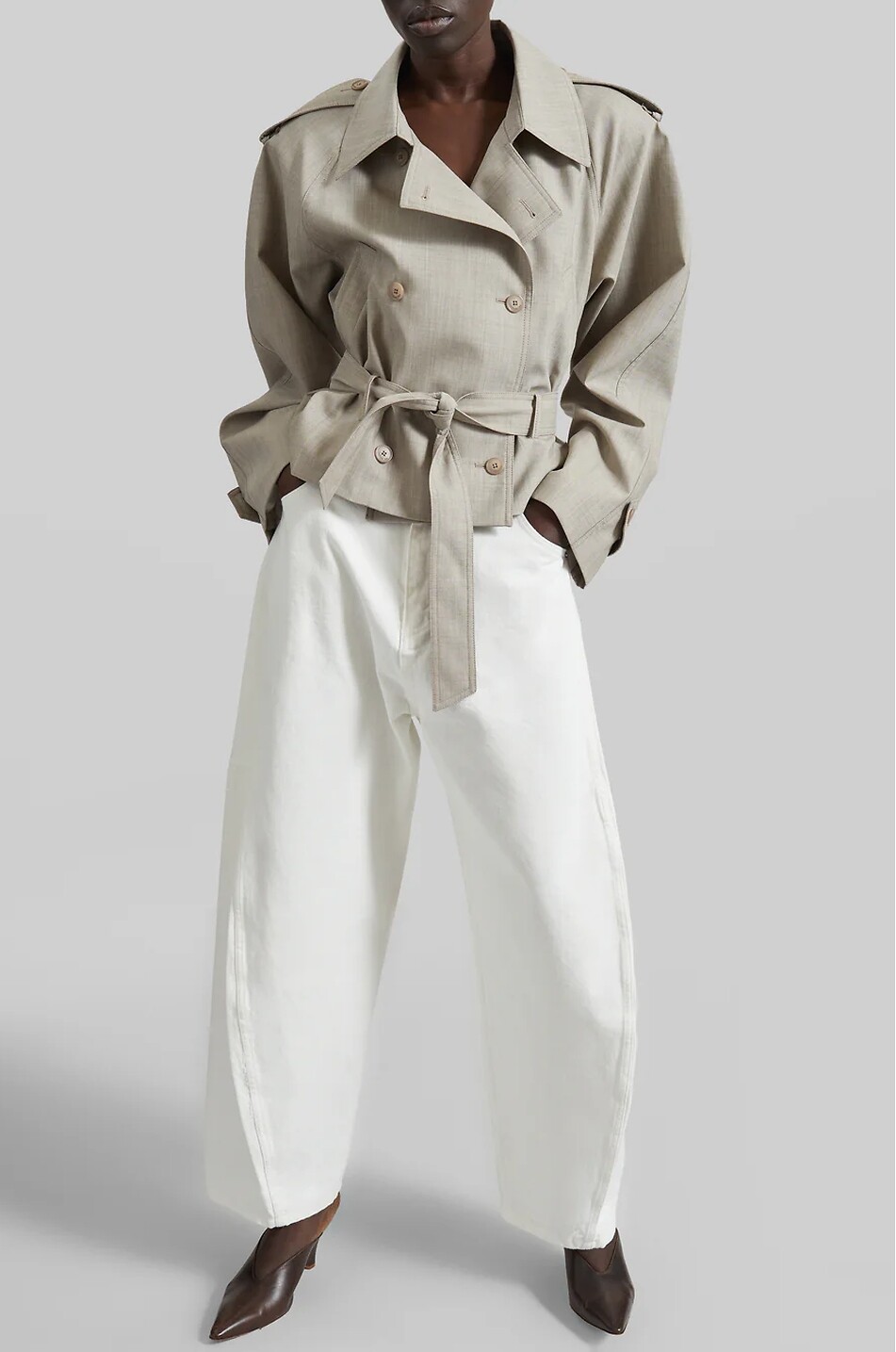 THE FRANKIE SHOP Stan oversized virgin wool short trench coat Women BEIGE 2
