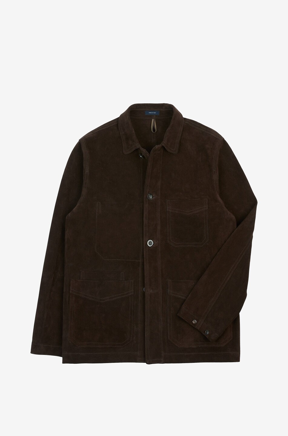 DRAKES Veste en cuir de veau daim courte Homme MARRON FONCÉ 1