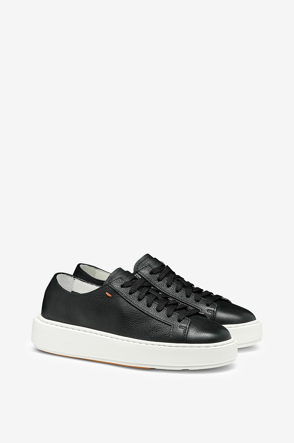 SANTONI Niedrige Schnürsneakers aus gekörntem Leder Damen SCHWARZ 1
