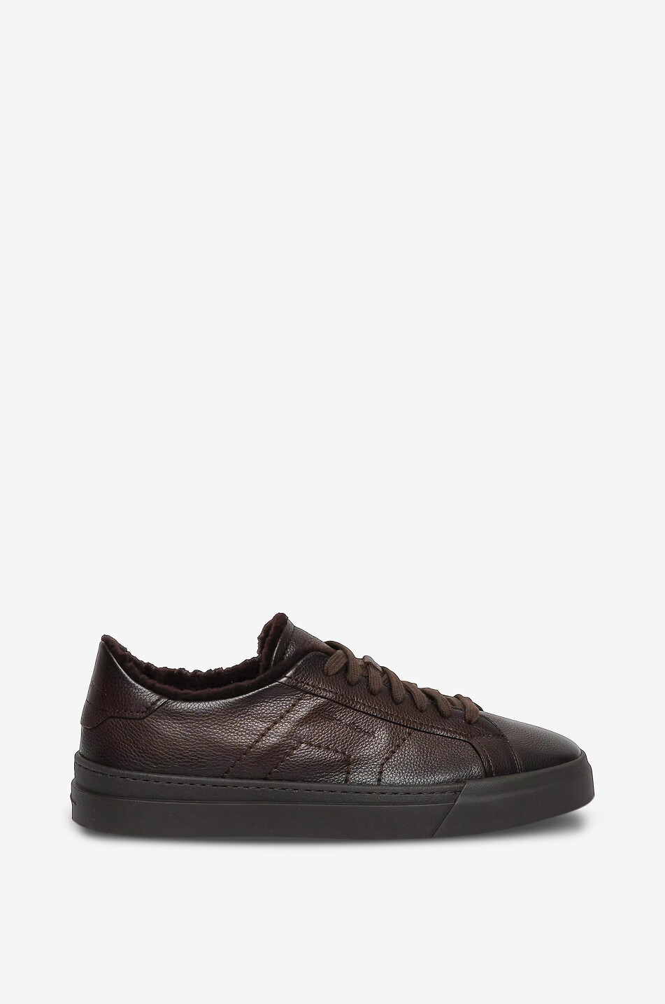 SANTONI Niedrige Schnürsneakers aus genarbtem Leder mit Shearling-Futter DBS Oly Herren DUNKELBRAUN 2