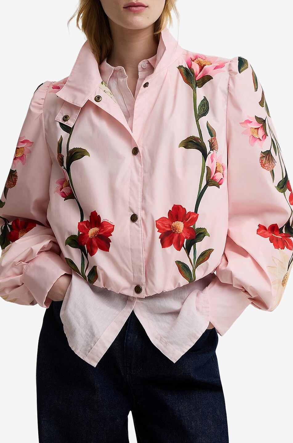 BARBOUR X FARM RIO Wasserabweisende geblümte Jacke im Boxy-Schnitt Madelena Damen ROSA 4