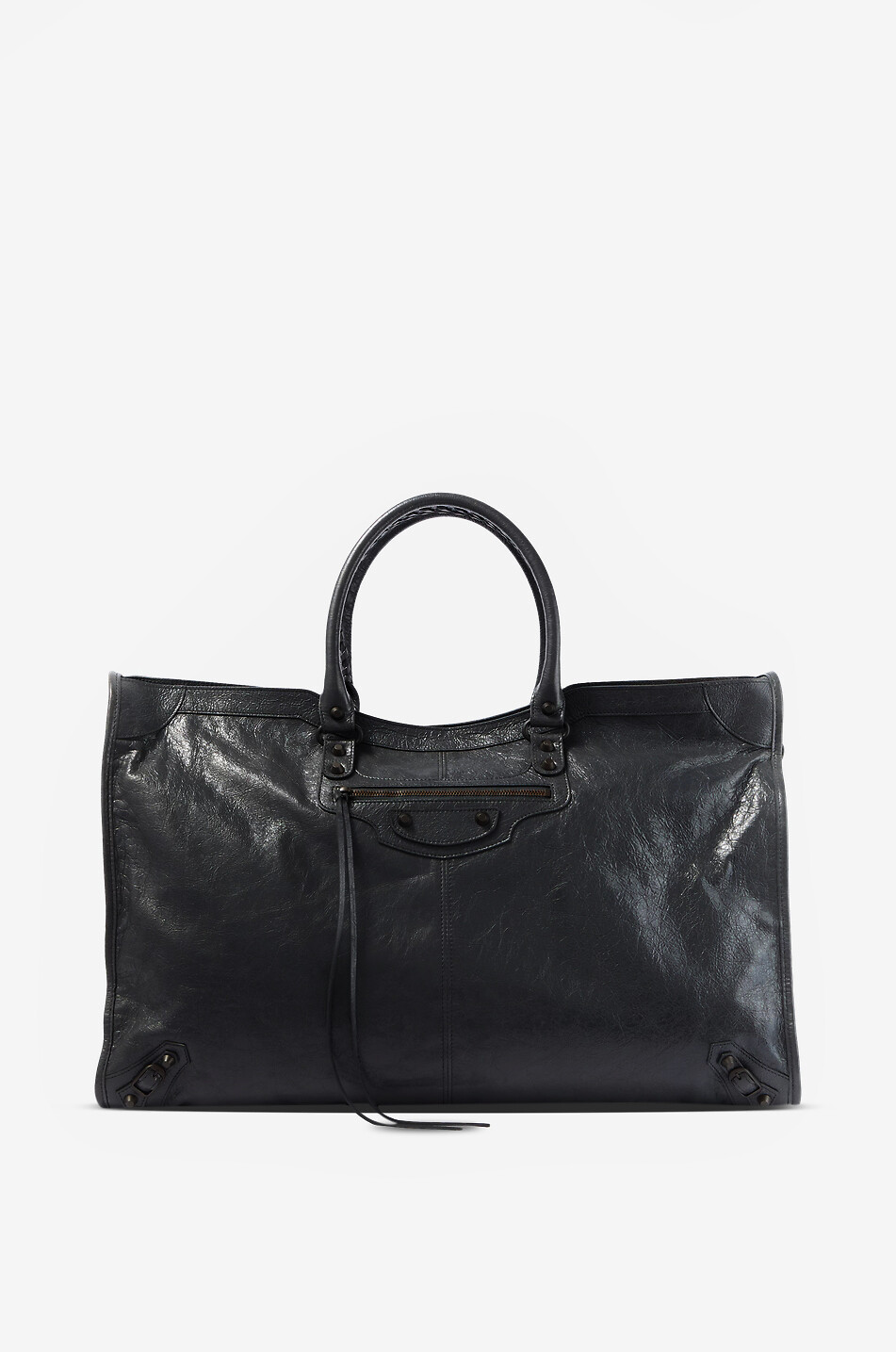 BALENCIAGA Sac de voyage en cuir d'agneau vieilli Le City Homme NOIR 1